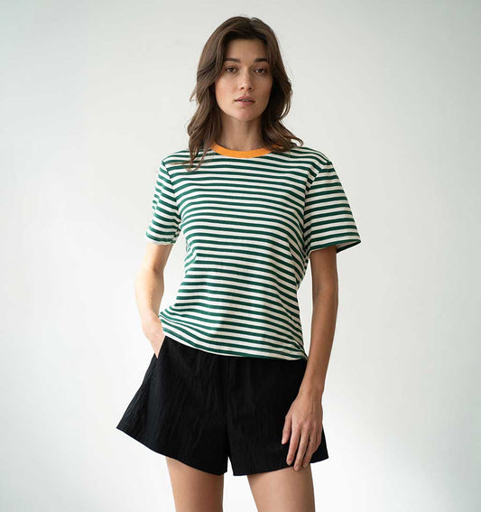 Soft Crew Neck T-Shirt - Green Stripe - re - souL