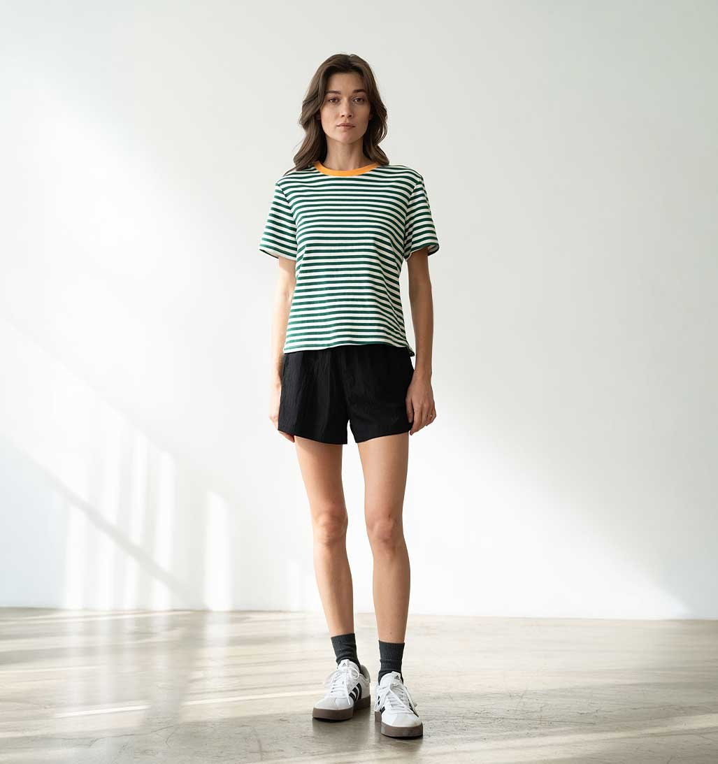 Soft Crew Neck T-Shirt - Green Stripe - re - souL