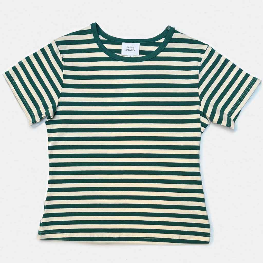 Striped Basic Tee - Green/Cream - re - souL