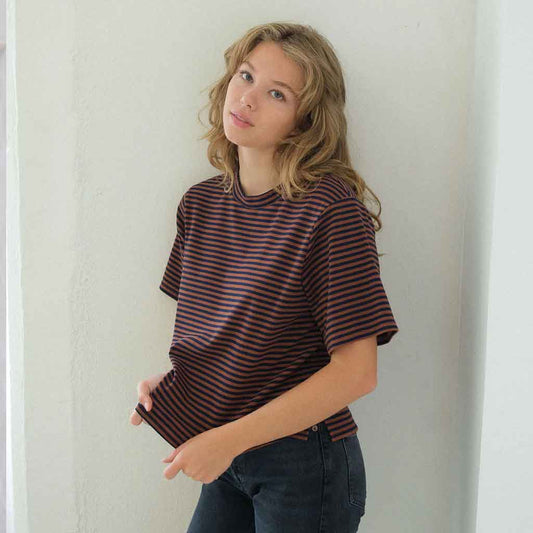 Striped Basic Tee - Navy/Brown - re - souL