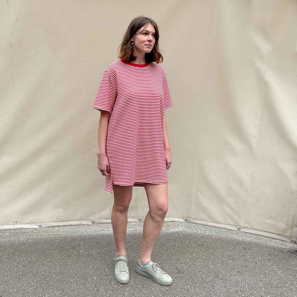 Striped T-Shirt Dress - Red - re-souL