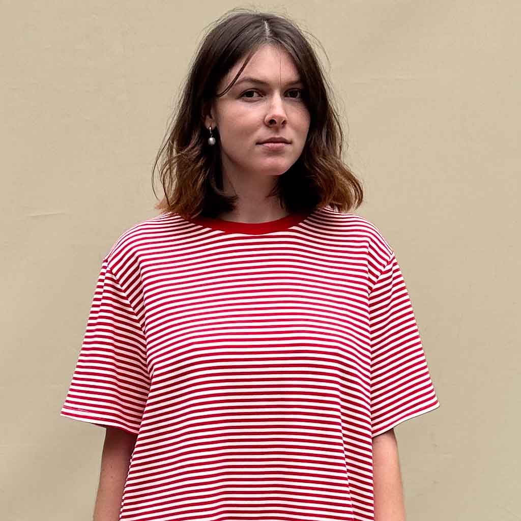 Red striped shirt dress fashion