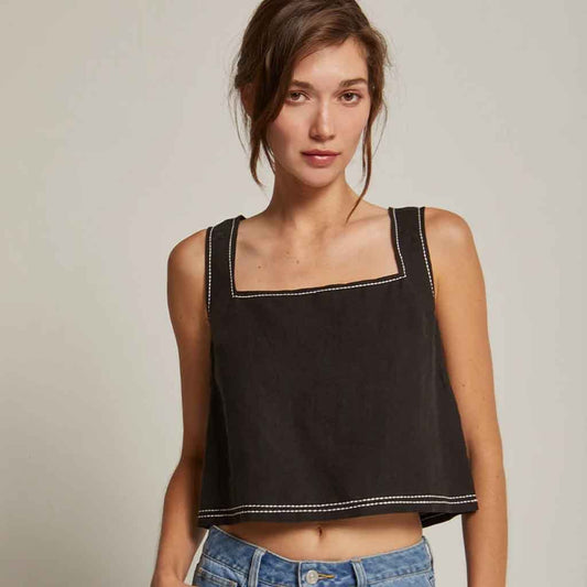Taby Stitch Sleeveless Top - Black - re - souL