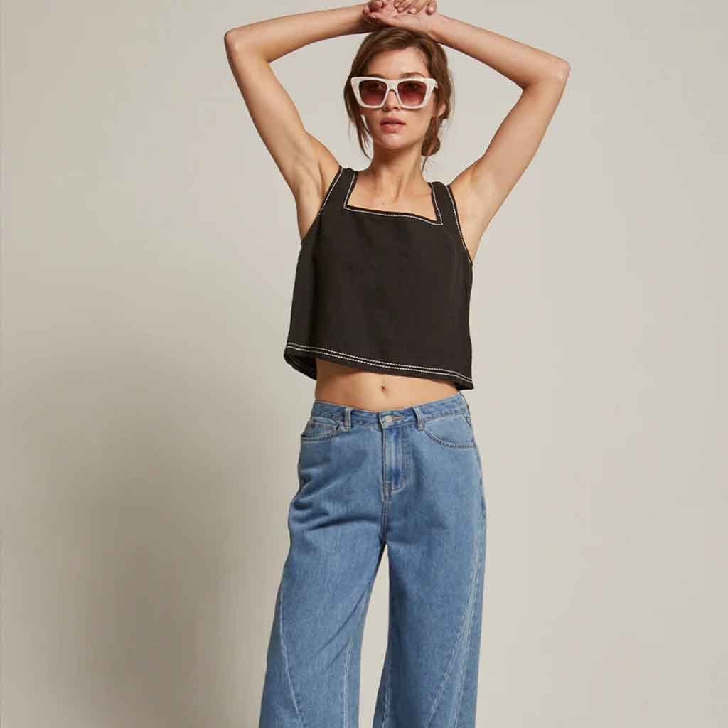 Taby Stitch Sleeveless Top - Black - re - souL