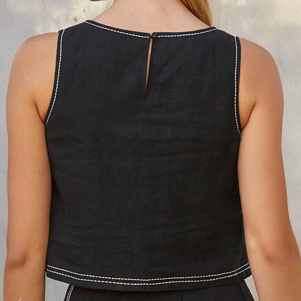 Taby Stitch Sleeveless Top - Black - re - souL