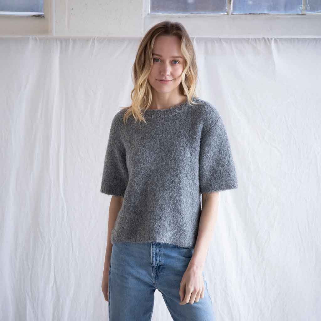 Boucle Short Sleeve Sweater - Heather Grey