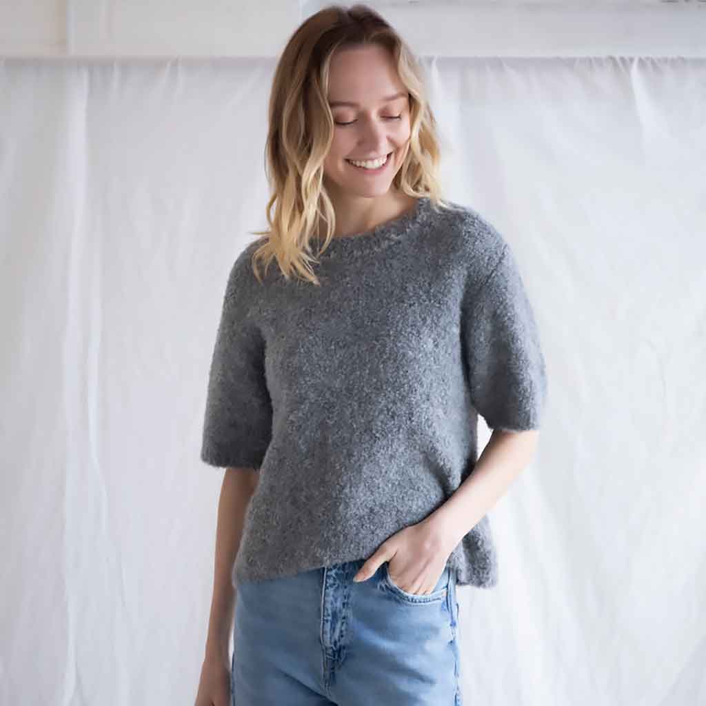 Boucle Short Sleeve Sweater - Heather Grey