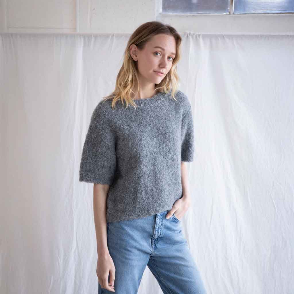 Boucle Short Sleeve Sweater - Heather Grey