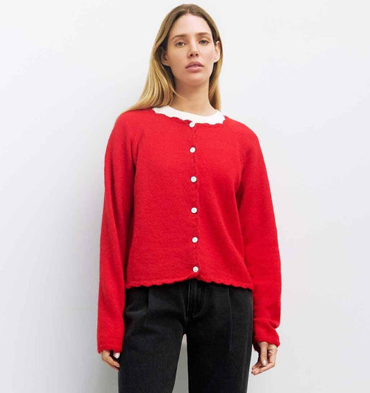 Tiffany Cardigan - Scallop Edge Red - re - souL