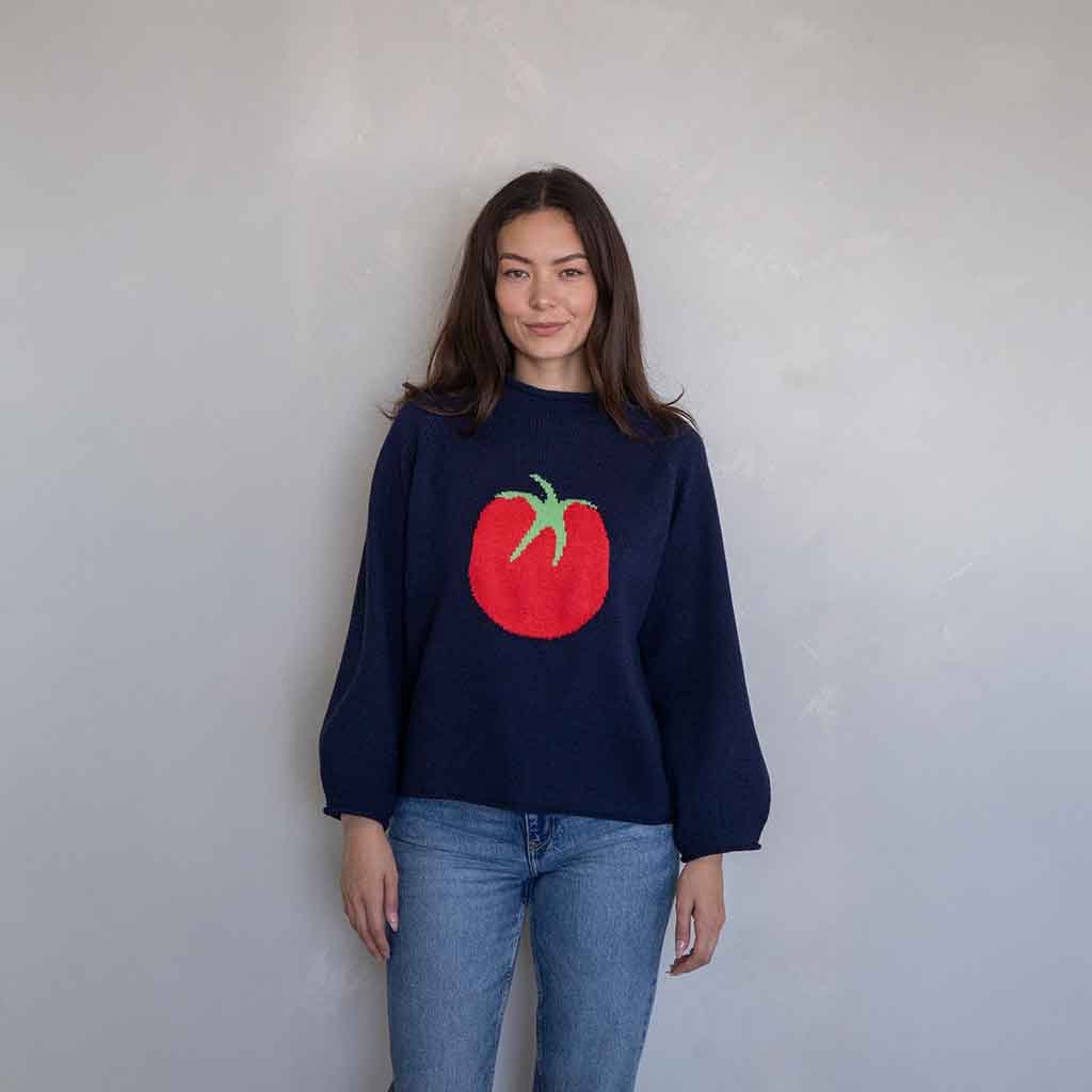 Tomato Jacquard Sweater - Navy - re - souL