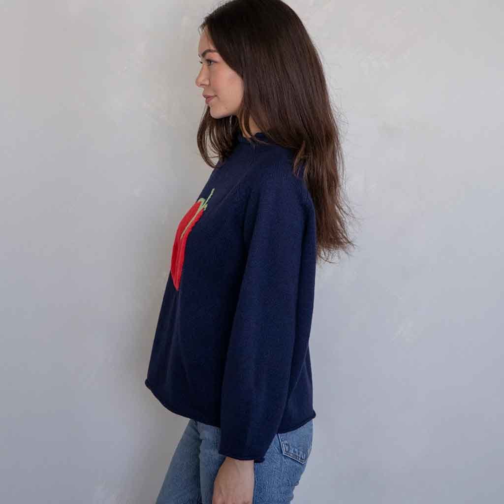 Tomato Jacquard Sweater - Navy - re - souL