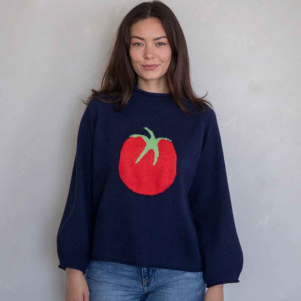 Tomato Jacquard Sweater - Navy - re - souL