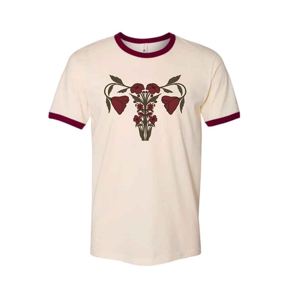 Uterus Anatomy Screen Printed Tee - Ivory/Maroon - re - souL