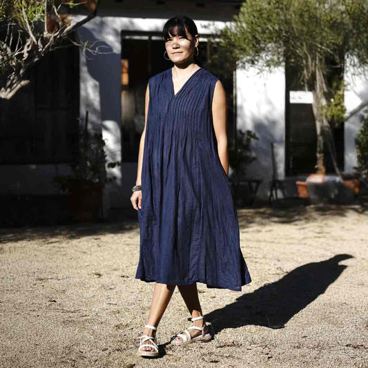 Val Cotton Crinkle Dress O/S - Navy - re - souL