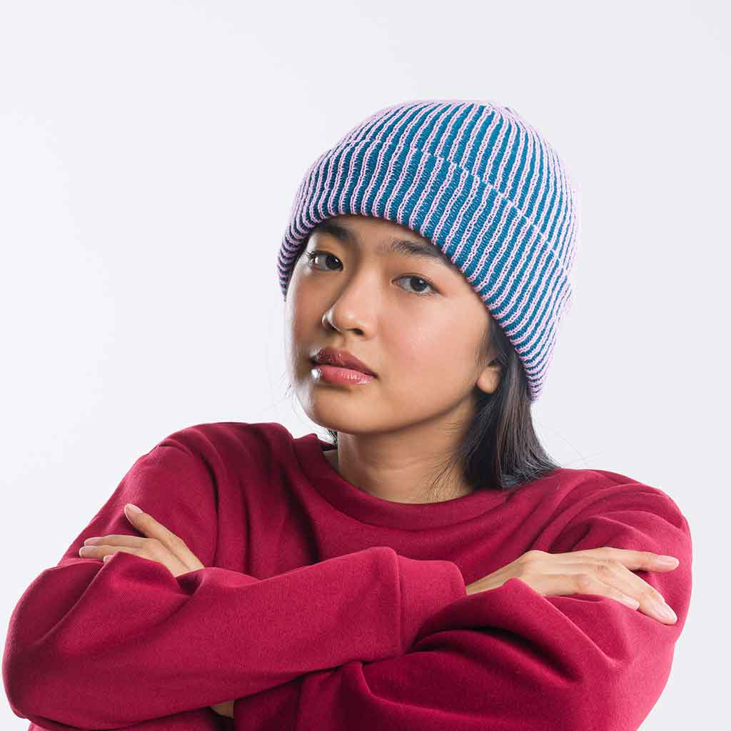 Verloop Simple Rib Beanie - Teal/Lilac - re - souL