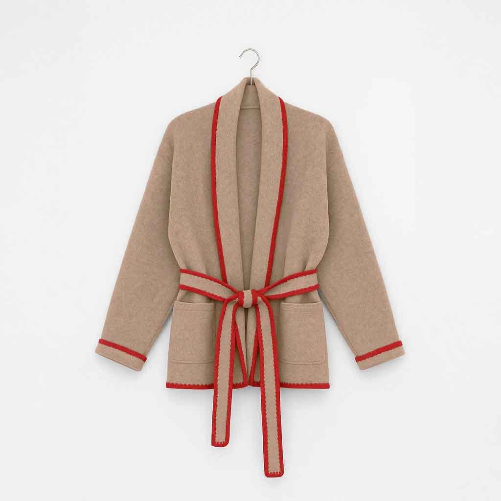 Whipstitch Cardigan with Belt - Taupe - re - souL