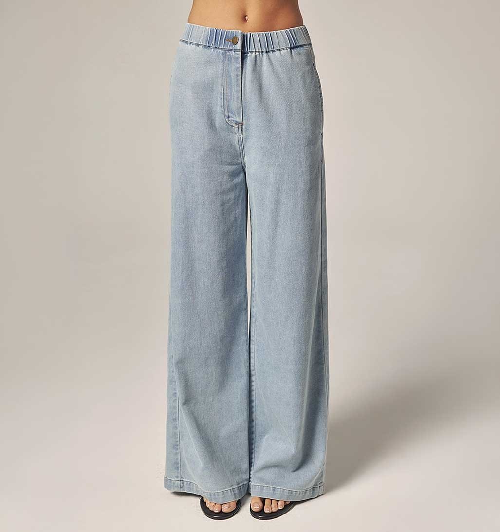 Wide Leg Denim Pants - Light Wash Blue - re - souL