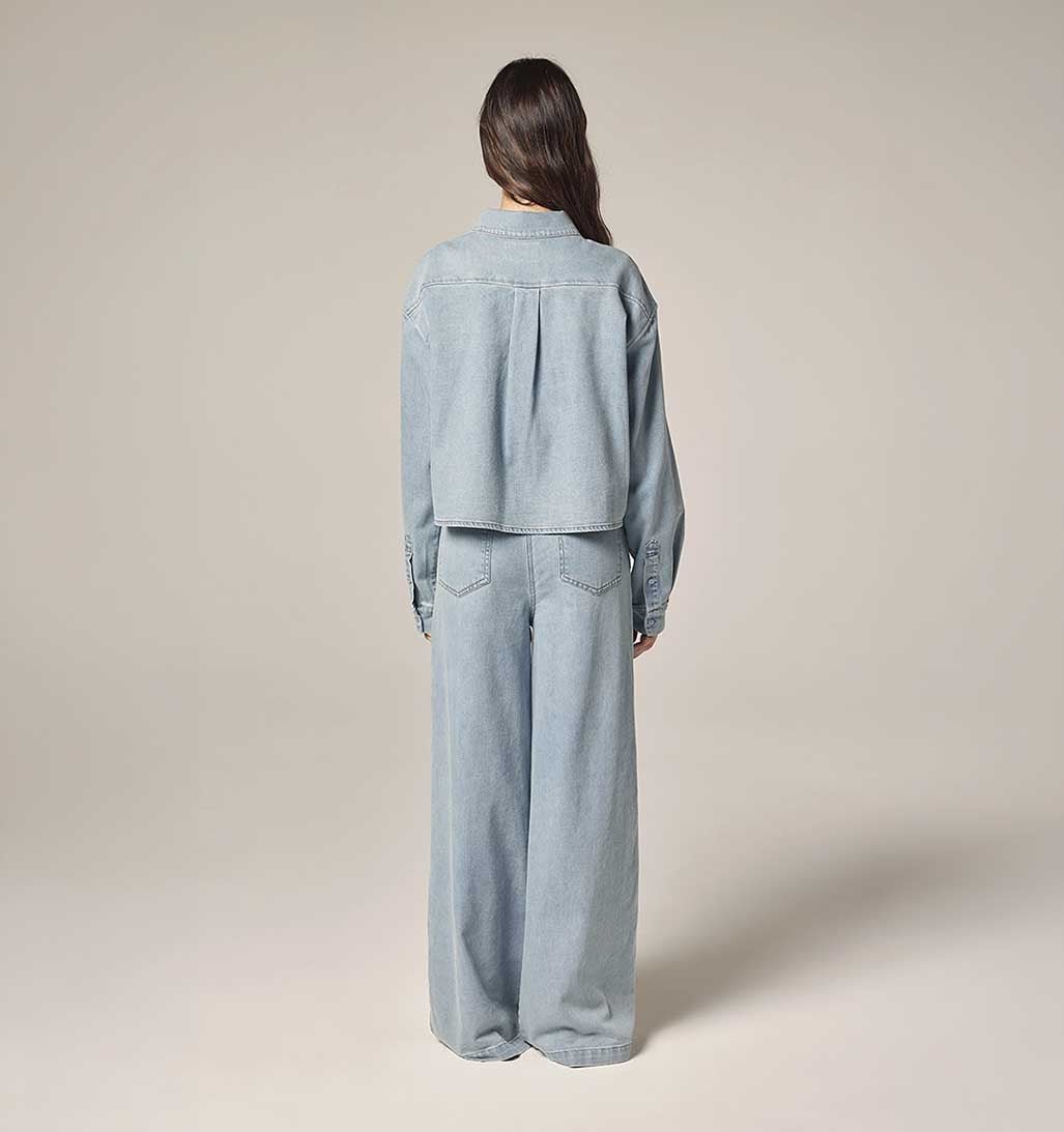 Wide Leg Denim Pants - Light Wash Blue - re - souL