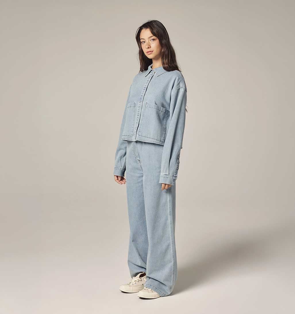 Wide Leg Denim Pants - Light Wash Blue - re - souL