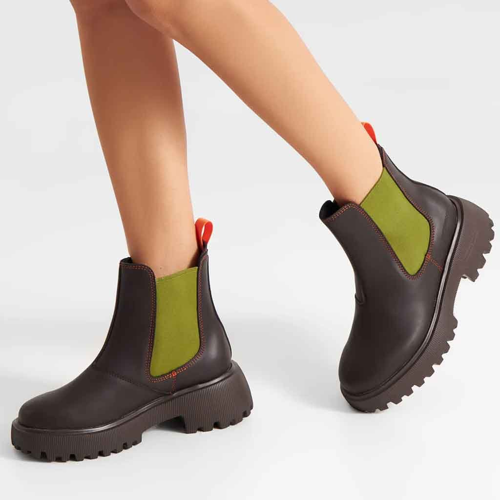 Woden Aya Boot - Chocolate Brown/Bamboo Green - re - souL