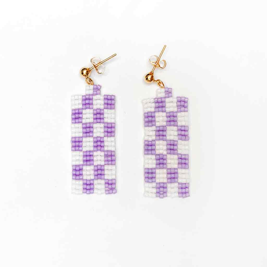 Alysia Kezerian Medium Purple Checkerboard Earrings - re-souL
