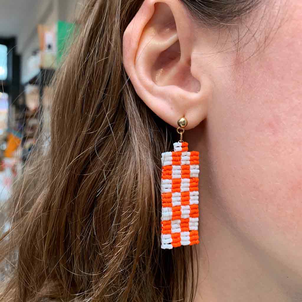 Alysia Kezerian Orange Checkerboard Earrings - re-souL