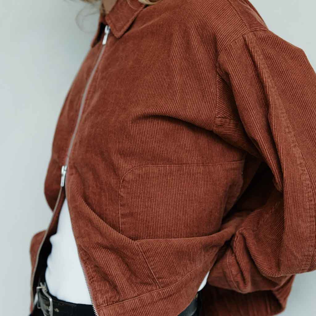 Cropped Corduroy Jacket for Women - Rust - re-souL
