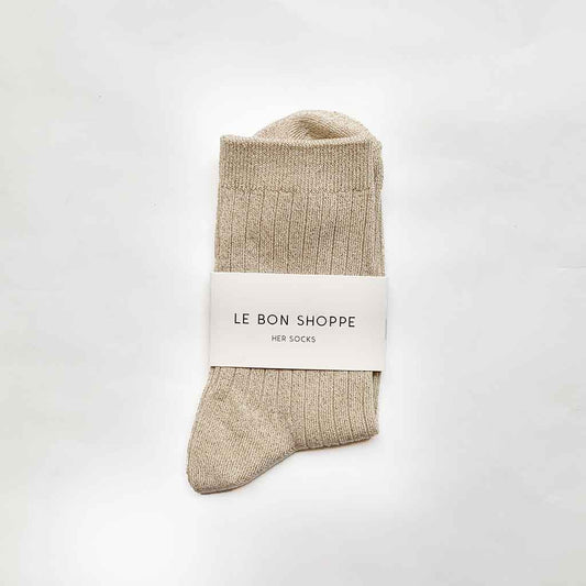 Le Bon Shoppe Her Socks Modal Lurex - Ivory/Gold - re-souL