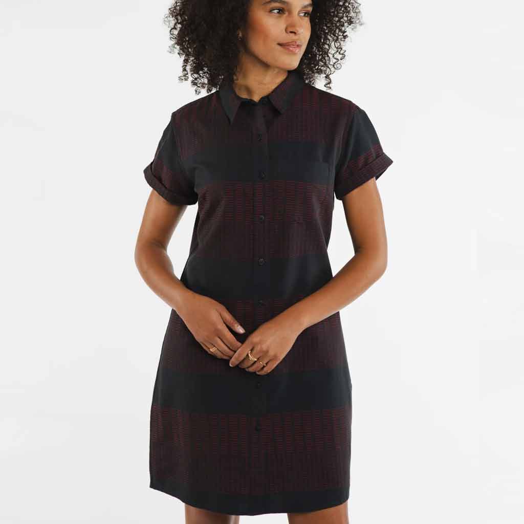 Loren Shirt Dress - Midnight/Red Stripe - re-souL