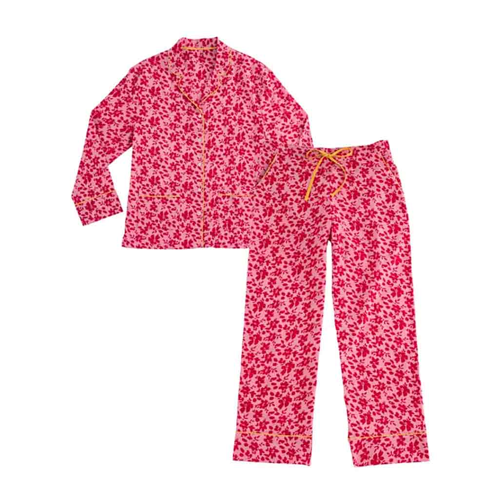 Noelle Woven Cotton PJ Set - Red /Pink - re-souL