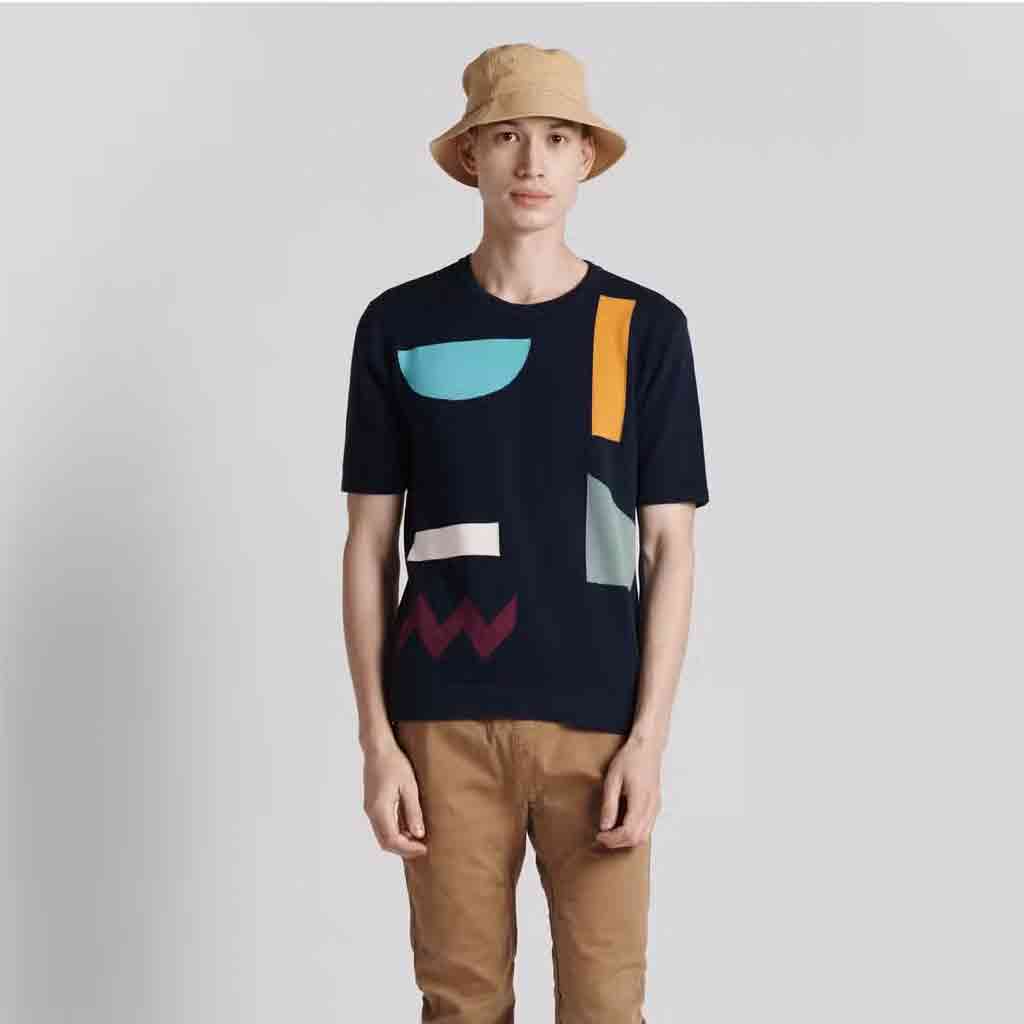 Poplin and Co. Color Block Knit Tee- Navy - re-souL