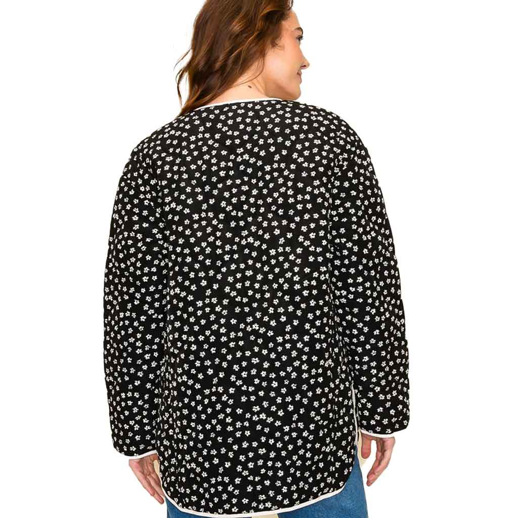 Quilted Black Floral Jacket for Women - re-souL