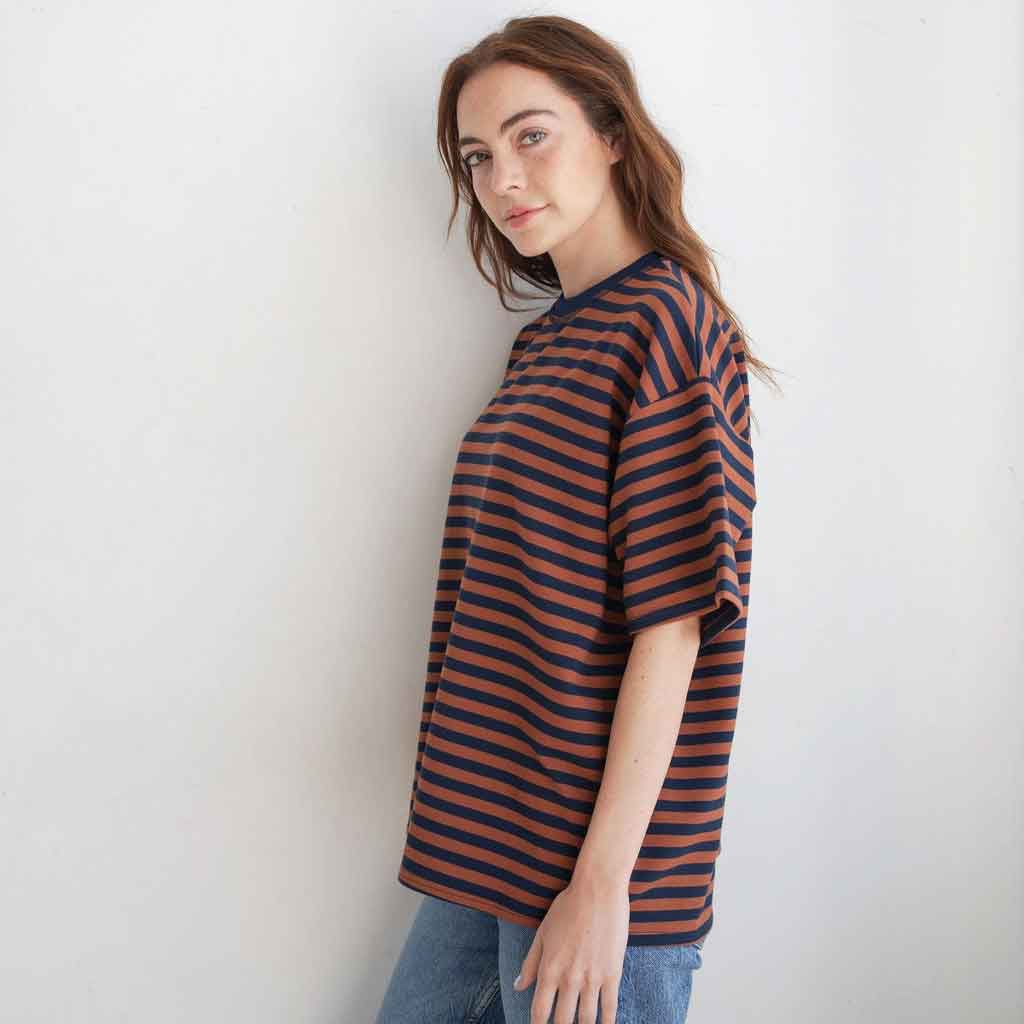 Things Between Cassandra Oversized Striped Tee - Brown/Navy - re-souL