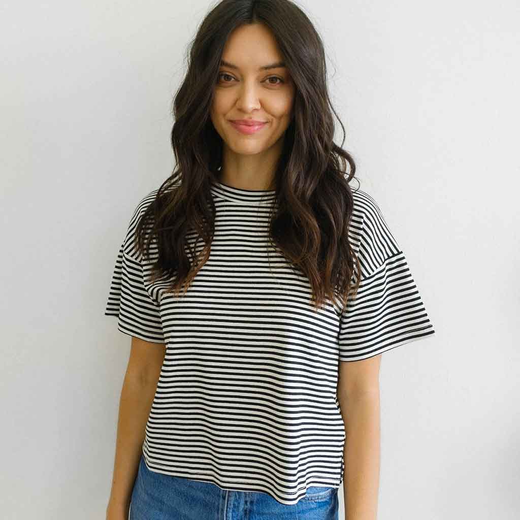 Things Between Emerson Cropped Striped Tee - Ivory/Black - re-souL