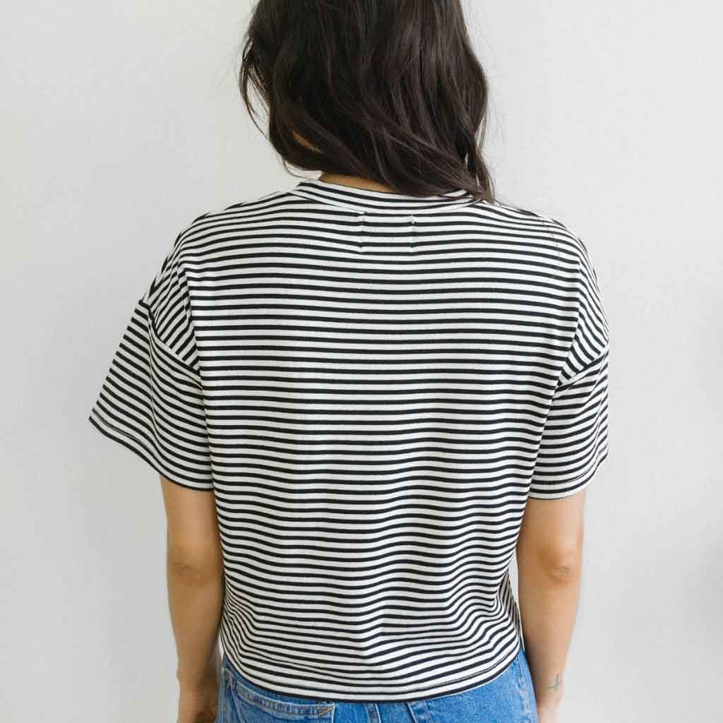 Things Between Emerson Cropped Striped Tee - Ivory/Black - re-souL