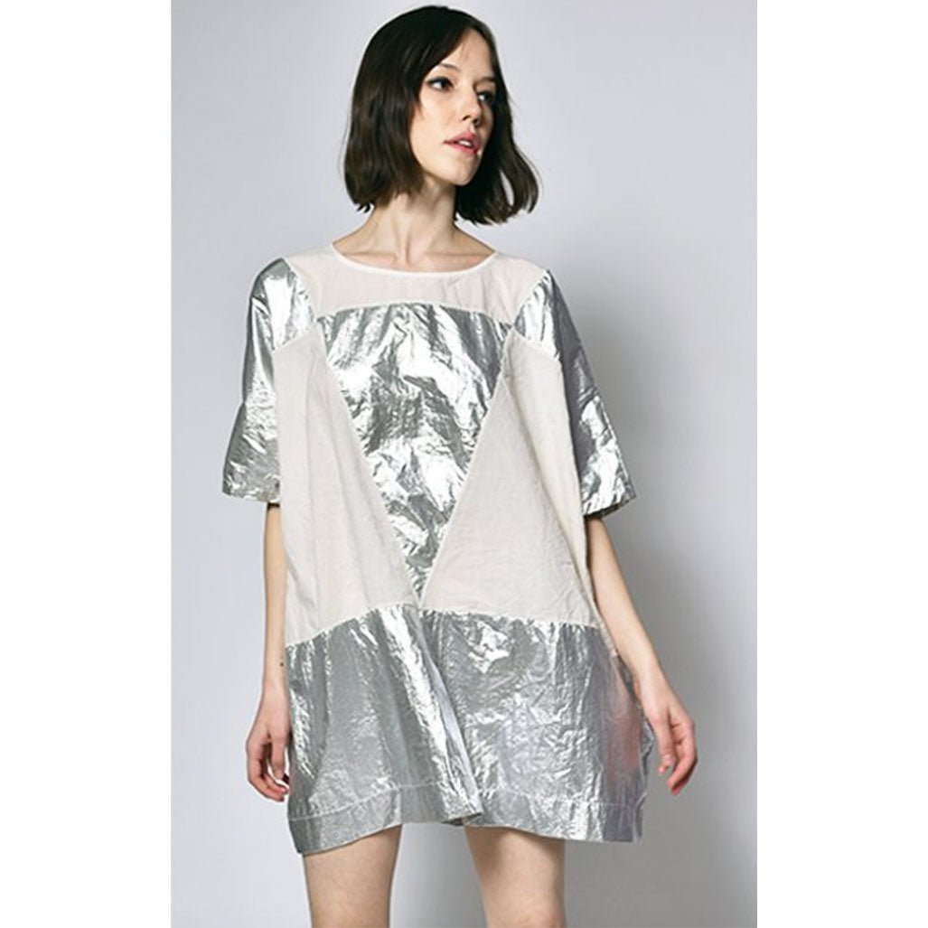 Uzi NYC Triangle Dress - Metallic White - re-souL