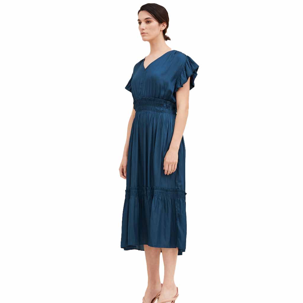 V-Neck Satin Dress - Blue Jewel - re-souL