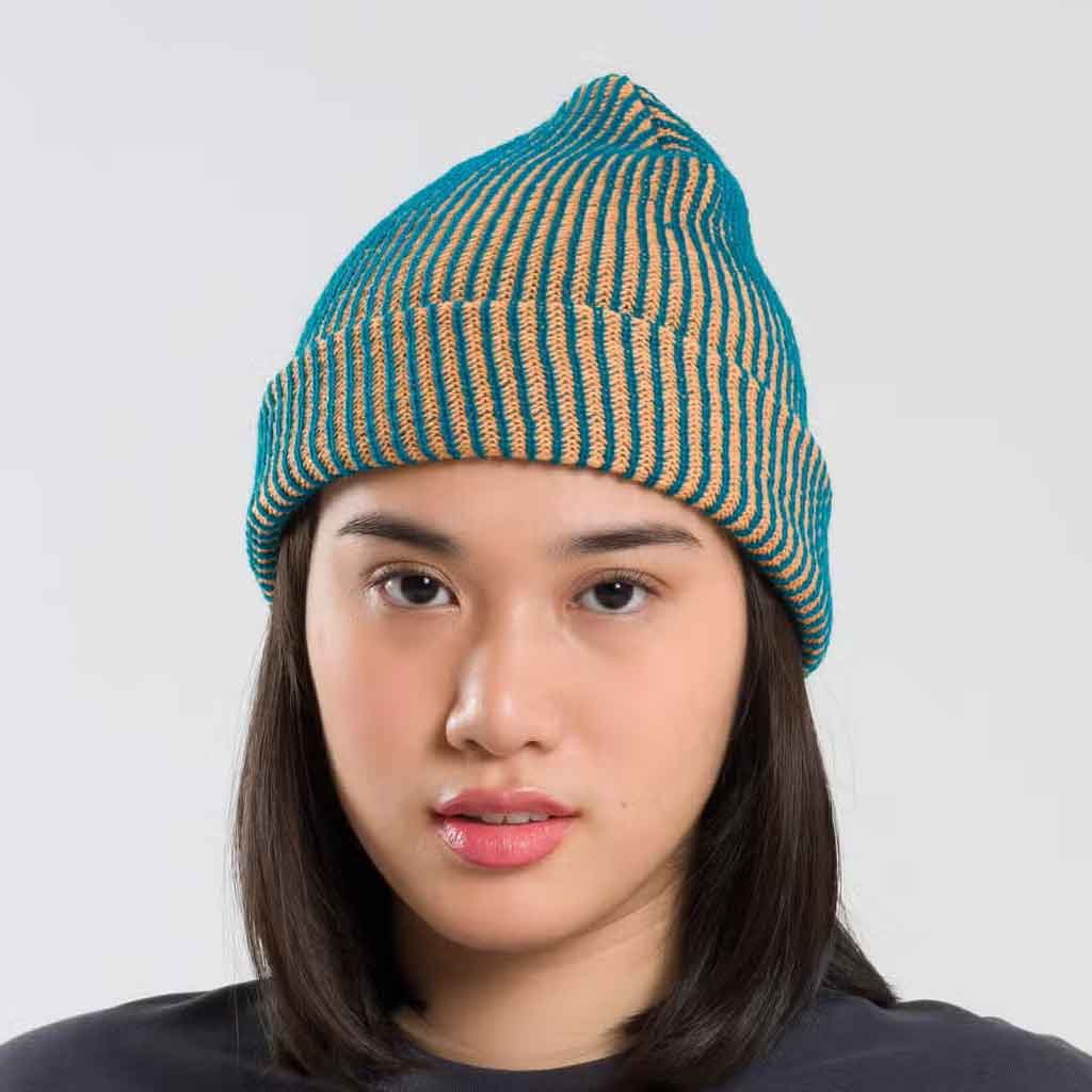 Verloop Simple Ribbed Hat - Teal/Peach - re-souL