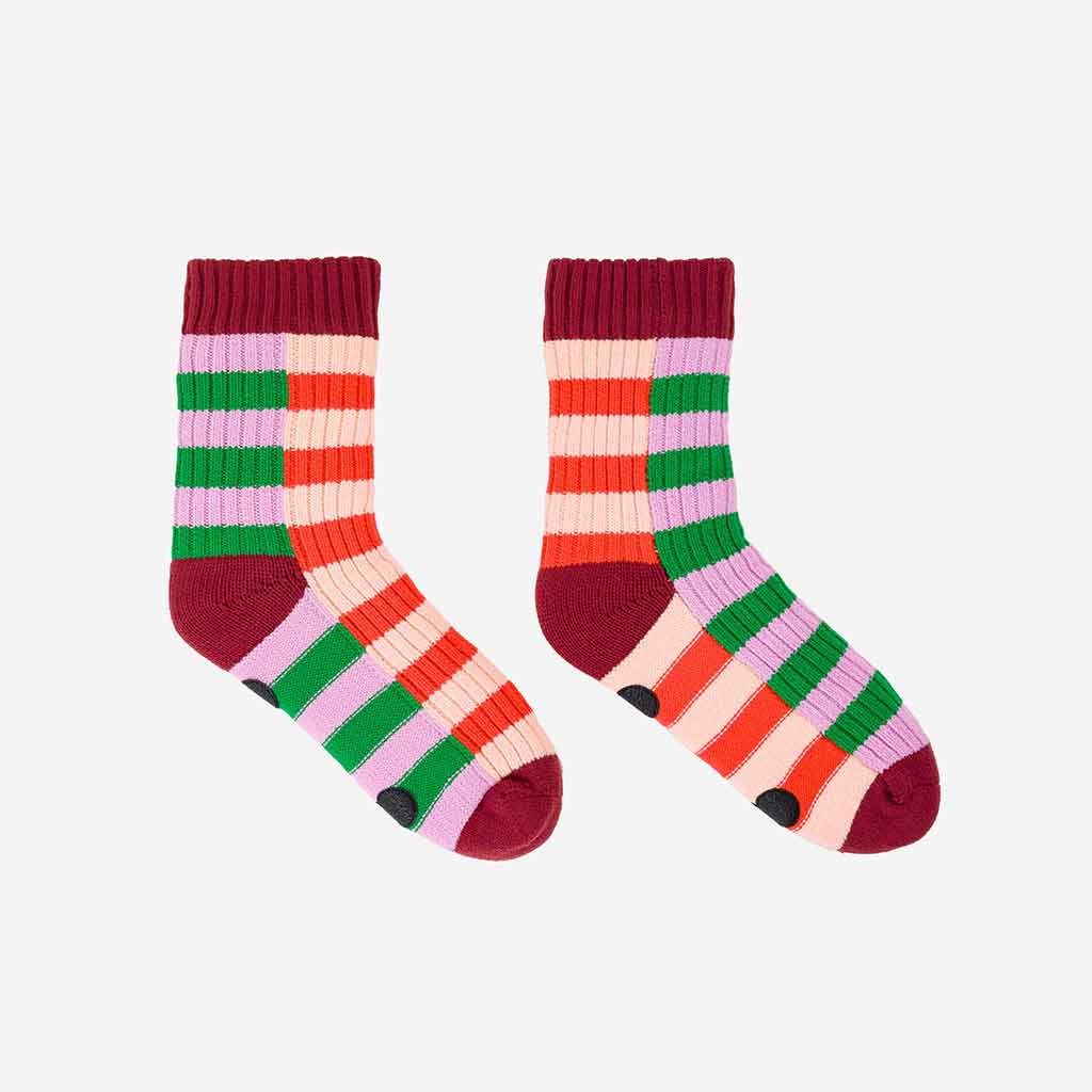 Verloop Super Stripe House Socks - Kelly/Lilac - re-souL